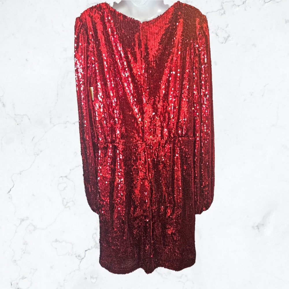 New Nordstrom Wayf Long Sleeve Christmas Red Sequin Cocktail Holiday Dress - Picture 6 of 9